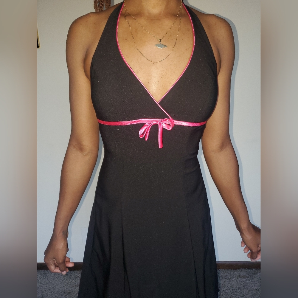 Black & Pink Halter Party Dress